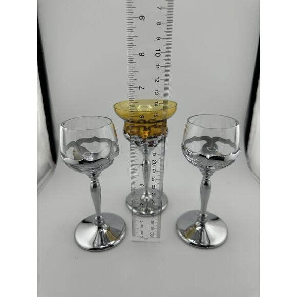 Vintage Faber Brothers Art Deco Cocktail Glasses Chrome Glass 1 Amber, 2 Clear - Picture 2 of 5